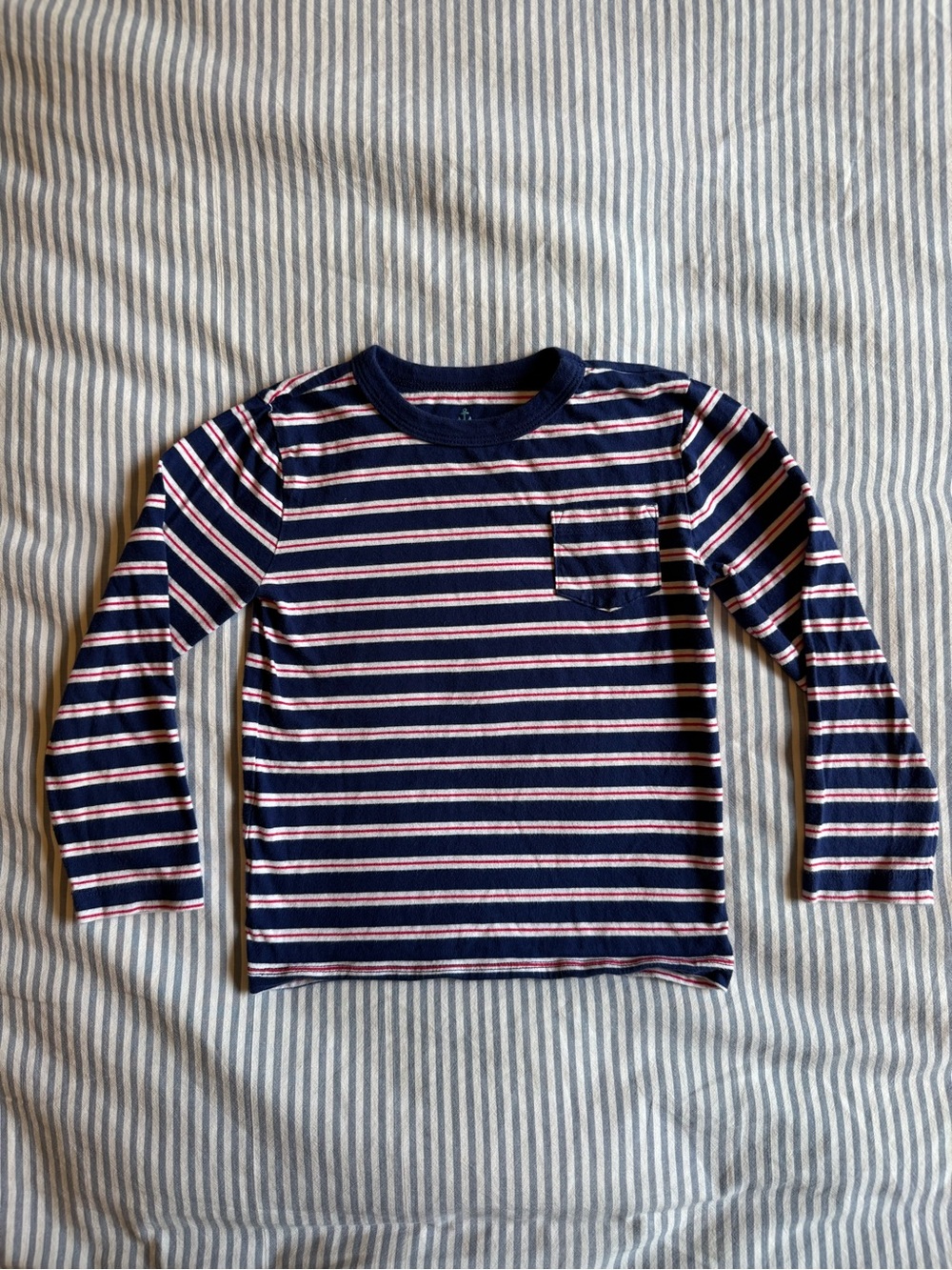 Crew Cuts Kids Long-Sleeve Striped Pocket Tee - Navy & White with Pink Accent
